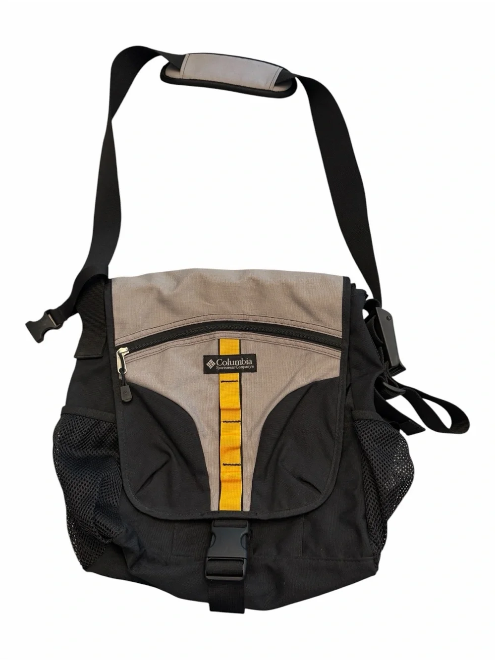 Columbia Men's Black and Gray Messenger Bag with Yellow Accent